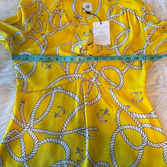 CAbi Reef Knot Blouse Top Size Small Style 5707 Long Sleeve Yellow Nautical NWT - Picture 9 of 11